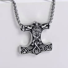 Hot Sell Vintage Stainless Steel Norse Viking Pendant Necklace Wolf Thor's Hammer Mjolnir Scandinavian Odin Amulet Men Jewelry 2024 - buy cheap