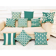 Capa de almofada verde geométrica, capa de almofada decorativa nórdica de linho com listras florais, capa de almofada para sala de estar e sofá 2024 - compre barato