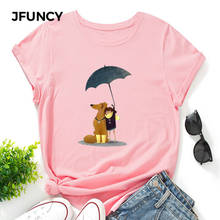 JFUNCY-Camiseta de manga corta para mujer, ropa de algodón con estampado de dibujos animados, de talla grande, para verano 2024 - compra barato