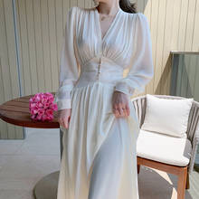 2021 Spring Fashion Elegant Mesh Fairy Party Dress For Women Long Sleeve Sexy V-Neck Long Dress Vintage Boho Vestidos Robe Femme 2024 - buy cheap