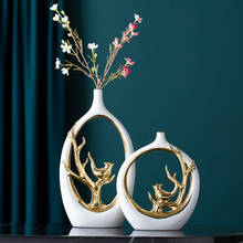 Vaso de cerâmica de feng shui, vaso de cerâmica com flores artificiais, ornamentos para decoração de casa, sala de estar, mesa de escritório, artesanatos de decoração 2024 - compre barato