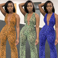 2021 New Fashion Summer Jumpsuits For Women Leopard Print Sleeveless Sexy Deep V Neck Backless Hollow Out Flare Pants Overalls 2024 - buy cheap