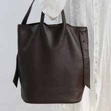 First Layer Cowhide Leather Big Tote Bag Women Handbags Bucket Bag Casual Portable Shoulder Diagonal Women's Bag Soft Retro 2024 - buy cheap