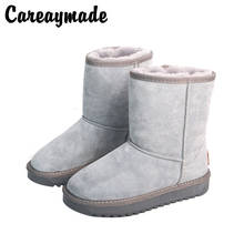 Careaymade-Botas de nieve de algodón para mujer, de piel auténtica Botines altos, retro, gruesos, 4 colores 2024 - compra barato