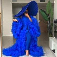 Royal Blue Extra Puffy Tulle Dresses Robe Long Sleeves Sheer See Through Women Tulle Maternity Dress Plus Size For Photography 2024 - buy cheap
