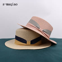 Sombrero de paja con lazo para mujer, sombrero con visera para el sol, playa, Verano 2024 - compra barato