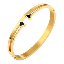 Pulseiras em formato de leque preto, pulseiras femininas douradas luxuosas em aço inoxidável, pulseiras da moda, presente de joia 2024 - compre barato