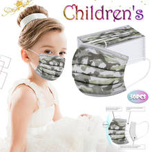 Máscara facial descartável para crianças, com alça para orelha, estampa camuflada, respirável, 3 camadas, 50 peças 2024 - compre barato