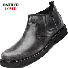 Trend Velvet Chelsea Boots Youth Men Winter Genuine Leather Boots Retro Round Head Botas for Male Motorcycle Steampunk Footwear 2024 - buy cheap