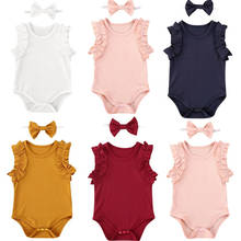 2020 Baby Girl Summer Romper Newborn Baby Girl Solid Knitted Cotton Romper Ruffles Jumpsuit Headband 2Pcs Outfits 5 Color 2024 - buy cheap