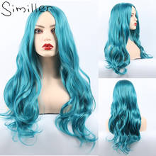 Simmostrador peruca de cabelo sintético, peruca longa azul para mulheres brancas parte central ondulado cosplay peruca resistente ao calor 2024 - compre barato