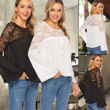 New Fashion Women Lace Patchwork Long Sleeve Embroidery Floral Lace Drawstring Crochet Tee Shirt Tops Blouse 2024 - buy cheap