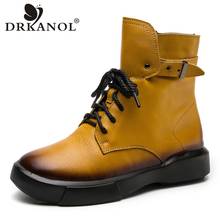 Drkanol 2021 nova mulher botas de tornozelo outono inverno genuíno couro botas planas mulheres quentes sapatos antiderrapantes zíper lateral botas femininas 2024 - compre barato