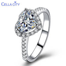 Celacity clássico luxo 925 anéis de prata para as mulheres com forma de coração aaa zircon pedra preciosa casamento jóias finas anéis de noivado 2024 - compre barato