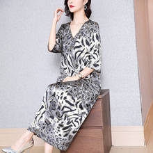 Leopardo impressão senhora elegante vestido feminino verão novo tamanho grande meia-idade vestido de seda das mulheres meia manga moda vestidos k227 2024 - compre barato