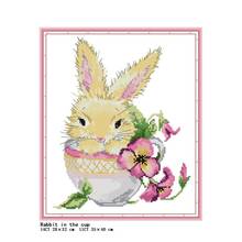 Joy Sunday Rabbit in the cup Cartoon animal pattern Cross stitch kit Aida 14CT 11CT printed canvas DIY embroidery set Needlework 2024 - buy cheap