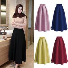 Fashion Satin Muslim Women High Waist Pleated Long Skirts Flared Full Skirt Swing A Line Solid Color Islamic Bottoms Casual Arab 2024 - buy cheap