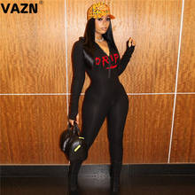 VAZN 2020 Top Quality Young Sexy Soft Black Letter Simple Tracksuits Full Sleeve High Waist Women Skinny Pencil Jumpsuits 2024 - buy cheap