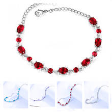 Cristal brilhante vermelho oval pulseiras menina jóias de qualidade superior banhado a prata pulseira feminino charme acessórios pulseiras aniversário 2024 - compre barato