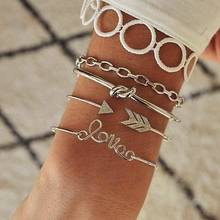 Conjunto de pulseiras de cristal flecha letras geométrica corrente prateada bracelete de punho praia moda jóias presentes 2024 - compre barato