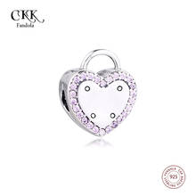 Fits Pandora Bracelet Argent 925 Sterling Silver Lock Your Promise Heart Clip Stopper Charms Beads DIY Jewelry Making Berloques 2024 - buy cheap