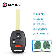 KEYYOU For Honda Pilot 2005 2006 2007 2008 CWTWBIU545 With ID46 Chip Remote Car Key Fob 433Mhz 3 2 +1 Buttons Uncut Blade 2024 - buy cheap