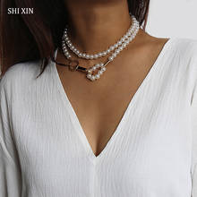 SHIXIN Charms 2019 Fashion Pearl Choker Necklace for Women Layered White Beads Necklaces Lady Jewelry on the Neck Collier Femme 2024 - buy cheap