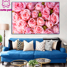 Алмазная картина «сделай сам», полноразмерный квадратный постер с розовыми розами, мозаика для вышивки крестиком, украшение Стразы для дома 2024 - купить недорого