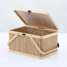 30x20x16cm quadrado cesta de bambu com fechadura produtos secos ovo cesta de frutas cesta de armazenamento portátil mão carregando cesta caixa de presente 2024 - compre barato