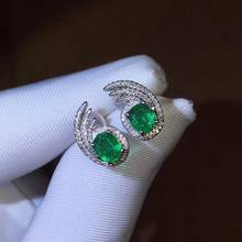 Luxury Riches Feather Natural green emerald stud earrings S925 silver natural gemstone earrings girl party girl fine jewelry 2024 - buy cheap