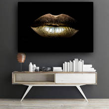 Black and Gold Sexy Lips Oil Painting on Canvas Beauty Makeup Art Cuadros Posters and Prints Wall Art Picture for Living Room 2024 - buy cheap