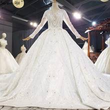 Dubai branco com decote em v mangas compridas vestidos de casamento 2021 miçangas diamante luxo brilho vestidos de noiva hx0275 feito sob encomenda 2024 - compre barato