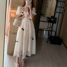 HStar 2020 New Lady French Square Collar Midi Dress Vintage Sweet Female Puff Sleeve Dress Casual Street Women Party Vestidos 2024 - buy cheap