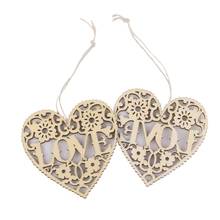 10pcs LOVE Heart Shaped Wooden Embellishments Wood Hearts Ornament Hanging Crafts with Twine for Valentine's Day Wedding Party 2024 - buy cheap