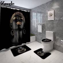 Bathroom Carpet Bath Mat Toilet Rugs Shower Curtain Set Non-Slip Toilet Seat Cover Suit Modern African Women Printed 2024 - buy cheap