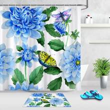 Waterproof Polyester Fabric Bath Curtain Butterfly for Bathroom Curtain Blue Flowers Green Leaf Beach Shower Curtains with Hooks 2024 - buy cheap