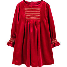 Vestido fruncido de terciopelo para niña, vestido Vintage de cumpleaños, Navidad, hecho a mano 2024 - compra barato