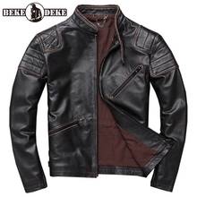 Vintage Top-Layer Cowhide Short Coat Men Stand Collar Zipper Slim Fit Genuine Leather Motorcycle Jackets Spring Autumn Luxury 2024 - buy cheap