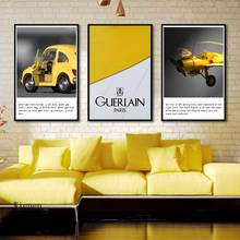 Pintura de tela simples e moderna de paris guerlain, cartazes de carro amarelo e avião, imagens de arte de parede para sala, decoração de casa 2024 - compre barato
