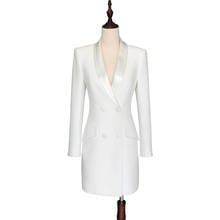 Spring Autumn Women White Formal Blazer Long Jacket Satin Shawl Collar Double Breasted Office Ladies Work Blazer Slim Fit Coat 2024 - buy cheap