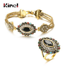 Kinel Boho Ethnic Flower Vintage Rings For Women 2020 New Austrian Crystal Necklace Colorful Ethnic Wedding Set Vintage Jewelry 2024 - buy cheap