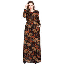 6XL de talla grande vestidos de manga larga de las mujeres de verano Retro impresión Floral vestido Vintage bolsillos piso longitud vestido de fiesta K367 2024 - compra barato