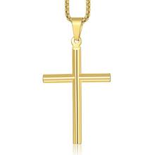 Крест кулон ожерелье для женщин мужской золотой тон из нержавеющей стали коробка звено цепи крест ювелирные изделия оптом KPM139 2024 - купить недорого