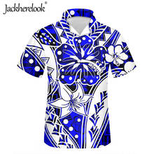 Jackherelook-camisa hawaiana azul medianoche con estampado de hibisco para hombre, camisa con cuello vuelto, talla grande, verano, 2020 2024 - compra barato