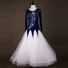 Размера плюс черный Стразы кисточками костюмы для танцев танцевальные платья Венский стандарт платье MQ051 темно-синего цвета 2024 - купить недорого
