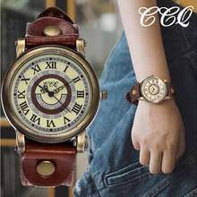 CCQ reloj de correa de cuero de cuarzo para mujer reloj de pulsera de esfera redonda vintage informal analógico reloj de regalo 2024 - compra barato