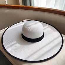 Chapéus para mulheres, estilo elegante, verão, aba grande, chapéu de palha, aba larga, preto, branco, chapéu de sol, praia, dobrável, venda imperdível 2024 - compre barato