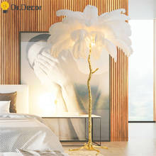 Lámpara de pie de pluma de avestruz, iluminación interior moderna, de pie, para sala de estar, decoración del hogar 2024 - compra barato