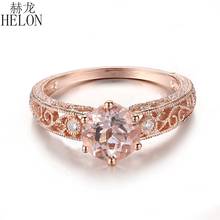 Helon anel de morganite natural 10k, ouro rosa redondo impecável 1.37ct de pedra preciosa para noivado feminino, joias finas vintage 2024 - compre barato