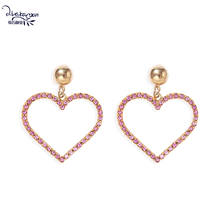 Dvacaman Cute Pink Crystal Heart Dangle Drop Earrings for Women Geometric Hollow Design Statement Earrings Wholesale Jewelry INS 2024 - buy cheap
